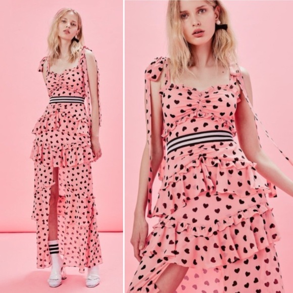 For Love & Lemons Silk Hearts Maison Maxi Dress - Picture 1 of 9